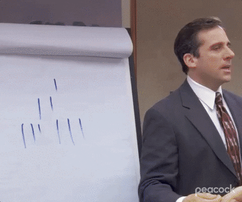 Jim Halpert aus der Serie 'The Office' zeichnet auf ein Flipchart ein Dreieck