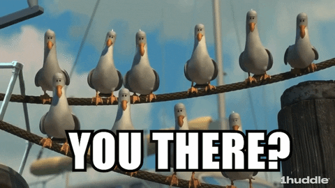 Szene aus 'Findet Nemo'. Möwen sitzen auf einem Schiffsseil und fragen: 'You there'?
