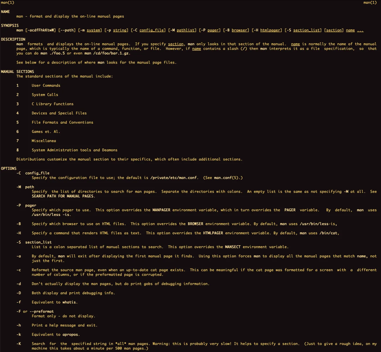 Screenshot von der Man-Page von dem Befehl 'man'